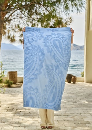 %100 Pamuk Paisley Jakarlı Plaj Havlusu Mavi (90x160 cm)