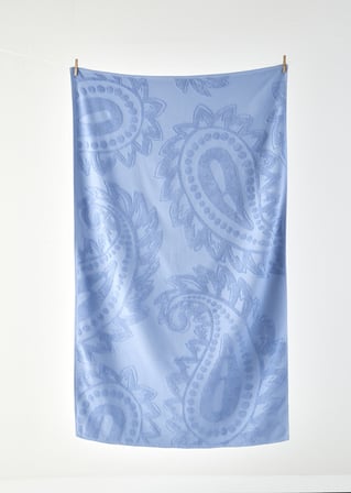 %100 Pamuk Paisley Jakarlı Plaj Havlusu Mavi (90x160 cm)