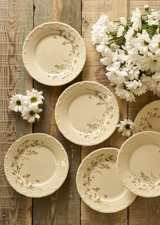 Daisy Porselen 6'lı Pasta Tabağı Krem (20 cm)