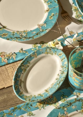 Van Gogh Almond Blossom Porselen Sunum Tabağı 3'lü Turkuaz