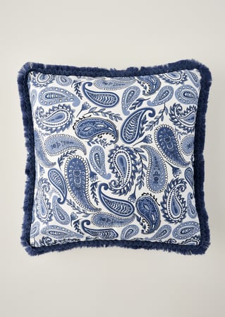 Paisley Püsküllü Kırlent Kılıfı Mavi (43x43 cm)