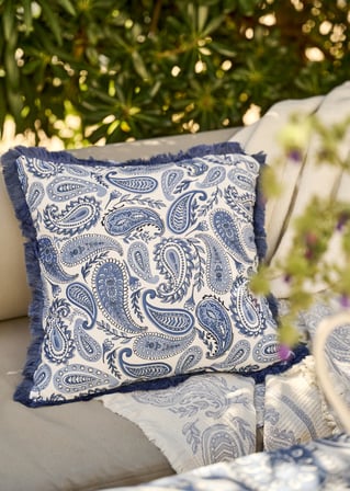 Paisley Püsküllü Kırlent Kılıfı Mavi (43x43 cm)
