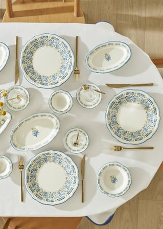 Liana Stoneware 52 Parça 12 Kişilik Kahvaltı Takımı Mavi