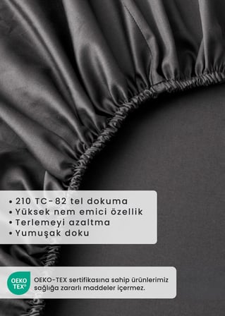 %100 Pamuk Saten Çift Kişilik Lastikli Çarşaf Seti Antrasit (160x200x35 cm)