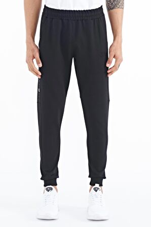 Siyah Yan Baskılı  Standart Kalıp Jogger Erkek Eşofman Alt - 84915 | S