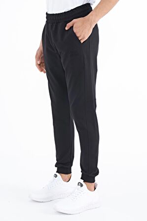 Siyah Yan Baskılı  Standart Kalıp Jogger Erkek Eşofman Alt - 84915 | S