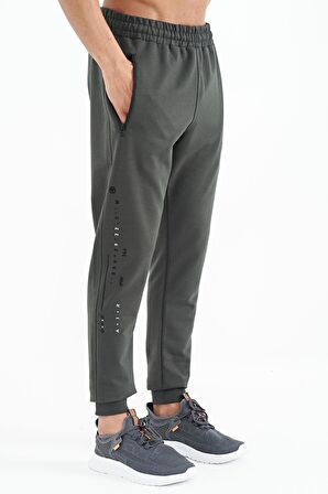 Haki Yazı Nakışlı Standart Kalıp Jogger Erkek Eşofman Alt - 84909 | M