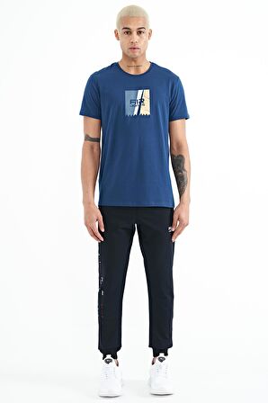 Lacivert Yazı Nakışlı Standart Kalıp Jogger Erkek Eşofman Alt - 84909 | S