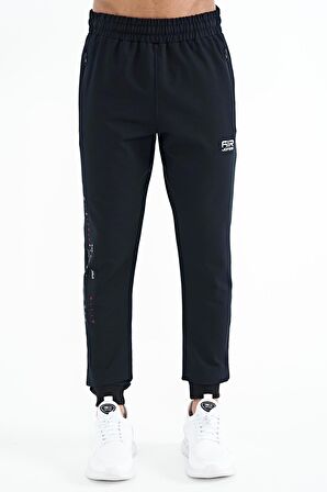 Lacivert Yazı Nakışlı Standart Kalıp Jogger Erkek Eşofman Alt - 84909 | S