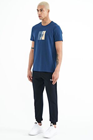 Lacivert Yazı Nakışlı Standart Kalıp Jogger Erkek Eşofman Alt - 84909 | S