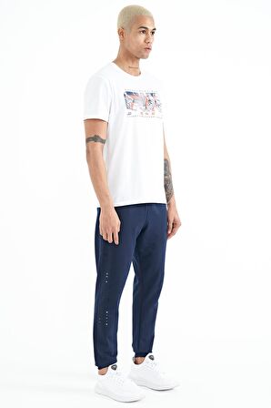 İndigo Yazı Nakışlı Standart Kalıp Jogger Erkek Eşofman Alt - 84909 | M