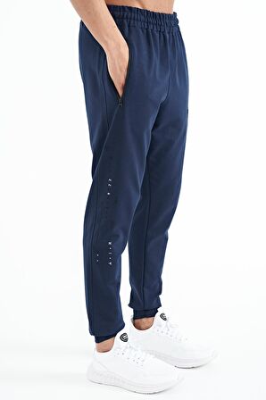 İndigo Yazı Nakışlı Standart Kalıp Jogger Erkek Eşofman Alt - 84909 | M
