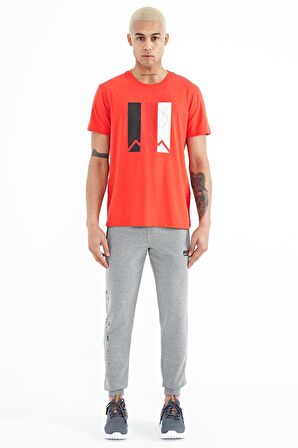 Gri Melanj Yazı Nakışlı Standart Kalıp Jogger Erkek Eşofman Alt - 84909 | M