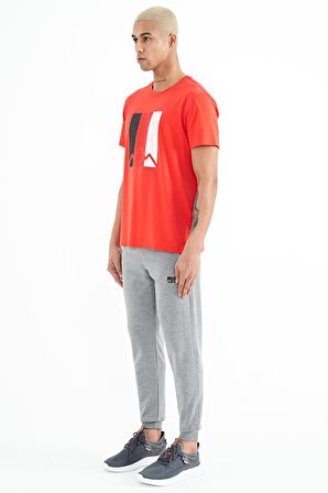 Gri Melanj Yazı Nakışlı Standart Kalıp Jogger Erkek Eşofman Alt - 84909 | M