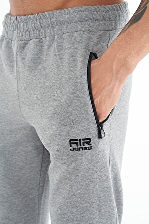 Gri Melanj Yazı Nakışlı Standart Kalıp Jogger Erkek Eşofman Alt - 84909 | M