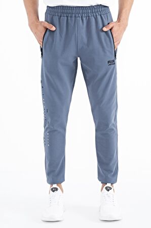 Petrol Yazı Nakışlı Standart Kalıp Jogger Erkek Eşofman Alt - 84909 | S
