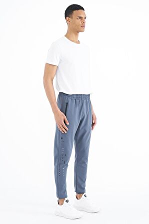 Petrol Yazı Nakışlı Standart Kalıp Jogger Erkek Eşofman Alt - 84909 | S