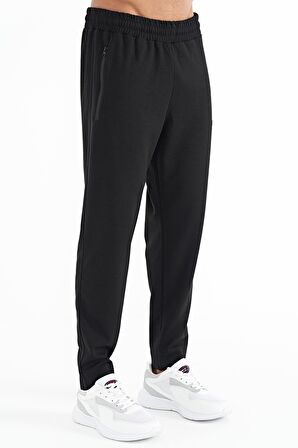 Siyah Bağcıklı Fermuar Cepli Jogger Erkek Eşofman Alt - 84952 | S