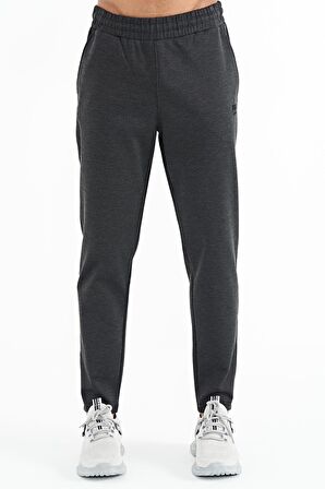 Antrasit Melanj Bağcıklı Logo Nakışlı Erkek Eşofman Alt - 84951 | S