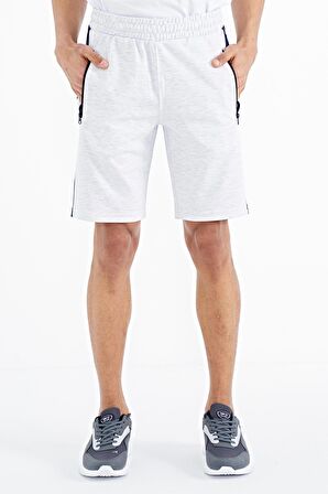 Kar Melanj Yan Baskılı Fermuar Cepli Bağcıklı Standart Kalıp Erkek Şort - 81244 | M