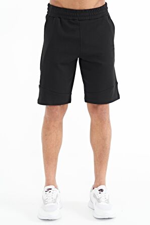 Siyah Baskılı Detaylı Bağcıklı Erkek Şort - 81246 | M