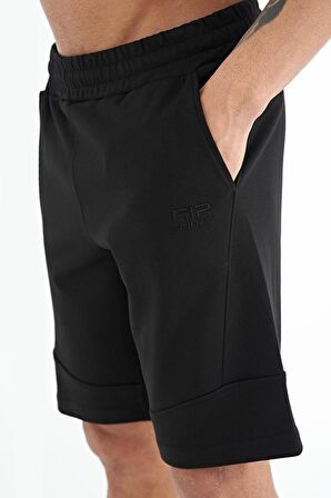 Siyah Baskılı Detaylı Bağcıklı Erkek Şort - 81246 | M