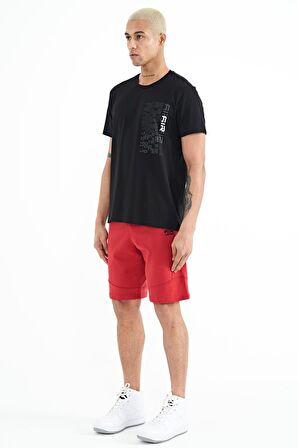 Kırmızı Baskılı Detaylı Bağcıklı Erkek Şort - 81246 | L