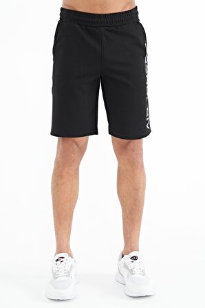 Siyah Yan Baskılı Bağcıklı Standart Kalıp Erkek Şort - 81245 | XL