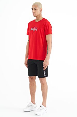 Siyah Yan Baskılı Bağcıklı Standart Kalıp Erkek Şort - 81245 | XL