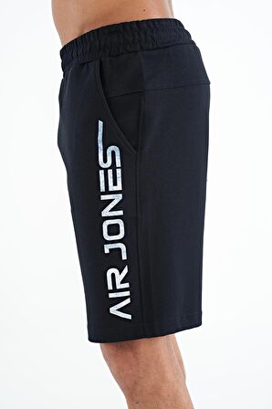 Lacivert Yan Baskılı Bağcıklı Standart Kalıp Erkek Şort - 81245 | M