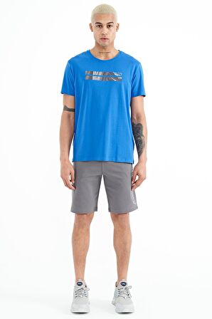 Koyu Gri Yan Baskılı Bağcıklı Standart Kalıp Erkek Şort - 81245 | S