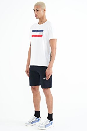 Lacivert Fermuar Cepli Baskılı Standart Kalıp Erkek Şort - 81243 | S