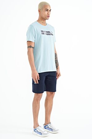 İndigo Fermuar Cepli Baskılı Standart Kalıp Erkek Şort - 81243 | S