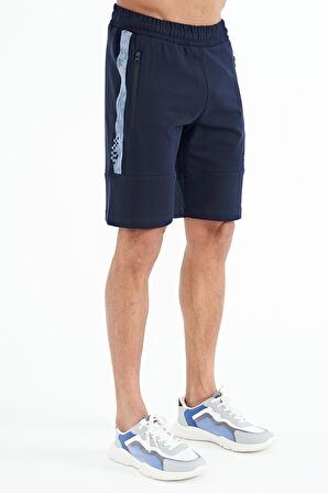 İndigo Fermuar Cepli Baskılı Standart Kalıp Erkek Şort - 81243 | S