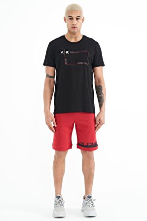 Kırmızı Baskı Detaylı Bağcıklı Standart Kalıp Erkek Şort - 81241 | M