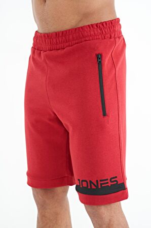 Kırmızı Baskı Detaylı Bağcıklı Standart Kalıp Erkek Şort - 81241 | M
