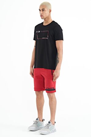 Kırmızı Baskı Detaylı Bağcıklı Standart Kalıp Erkek Şort - 81241 | M