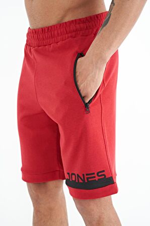 Kırmızı Baskı Detaylı Bağcıklı Standart Kalıp Erkek Şort - 81241 | M
