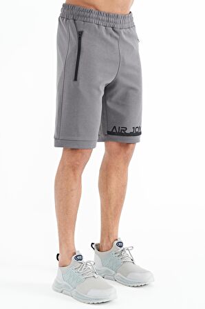 Koyu Gri Baskı Detaylı Bağcıklı Standart Kalıp Erkek Şort - 81241 | S