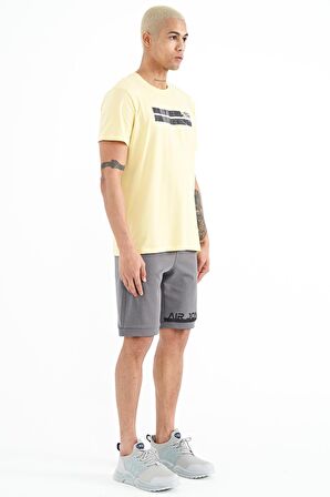 Koyu Gri Baskı Detaylı Bağcıklı Standart Kalıp Erkek Şort - 81241 | S