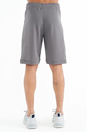 Koyu Gri Baskı Detaylı Bağcıklı Standart Kalıp Erkek Şort - 81241 | S