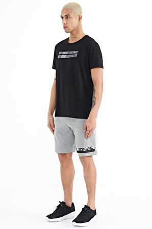 Gri Melanj Baskı Detaylı Bağcıklı Standart Kalıp Erkek Şort - 81241 | S