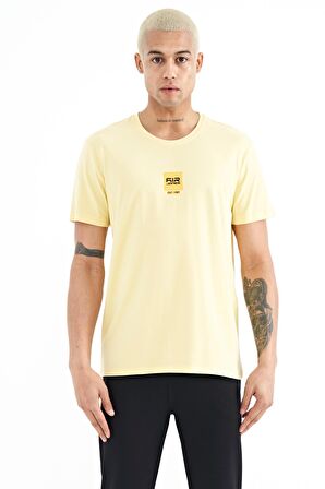 Sarı Minimal Baskılı O Yaka Standart Kalıp Erkek T-Shirt - 88210 | XXL