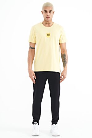 Sarı Minimal Baskılı O Yaka Standart Kalıp Erkek T-Shirt - 88210 | XXL