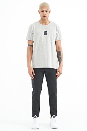 Gri Melanj Minimal Baskılı O Yaka Standart Kalıp Erkek T-Shirt - 88210 | M