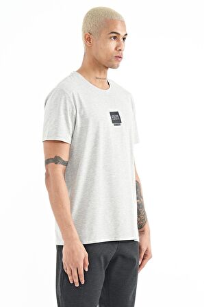 Gri Melanj Minimal Baskılı O Yaka Standart Kalıp Erkek T-Shirt - 88210 | M