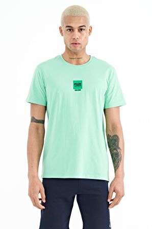 Su Yeşili Minimal Baskılı O Yaka Standart Kalıp Erkek T-Shirt - 88210 | M