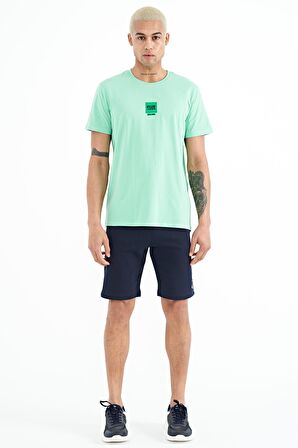 Su Yeşili Minimal Baskılı O Yaka Standart Kalıp Erkek T-Shirt - 88210 | M