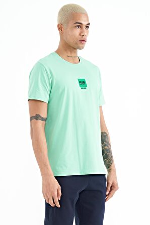 Su Yeşili Minimal Baskılı O Yaka Standart Kalıp Erkek T-Shirt - 88210 | M
