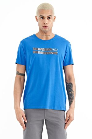 Saks Baskılı Standart Kalıp O Yaka Erkek T-Shirt - 88204 | XXL
